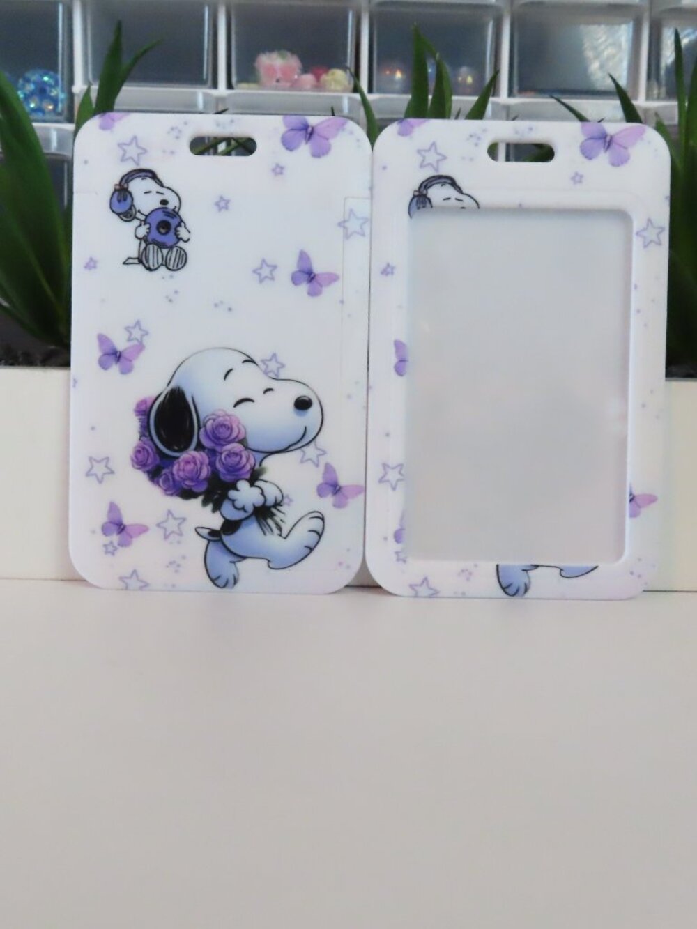 Snoopy Lavender Floral Beagle Badge Holder